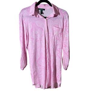 LAUREN RALPH LAUREN Monogram Sleep Shirt Dress‎ Womens Size Small Pink Paisley
